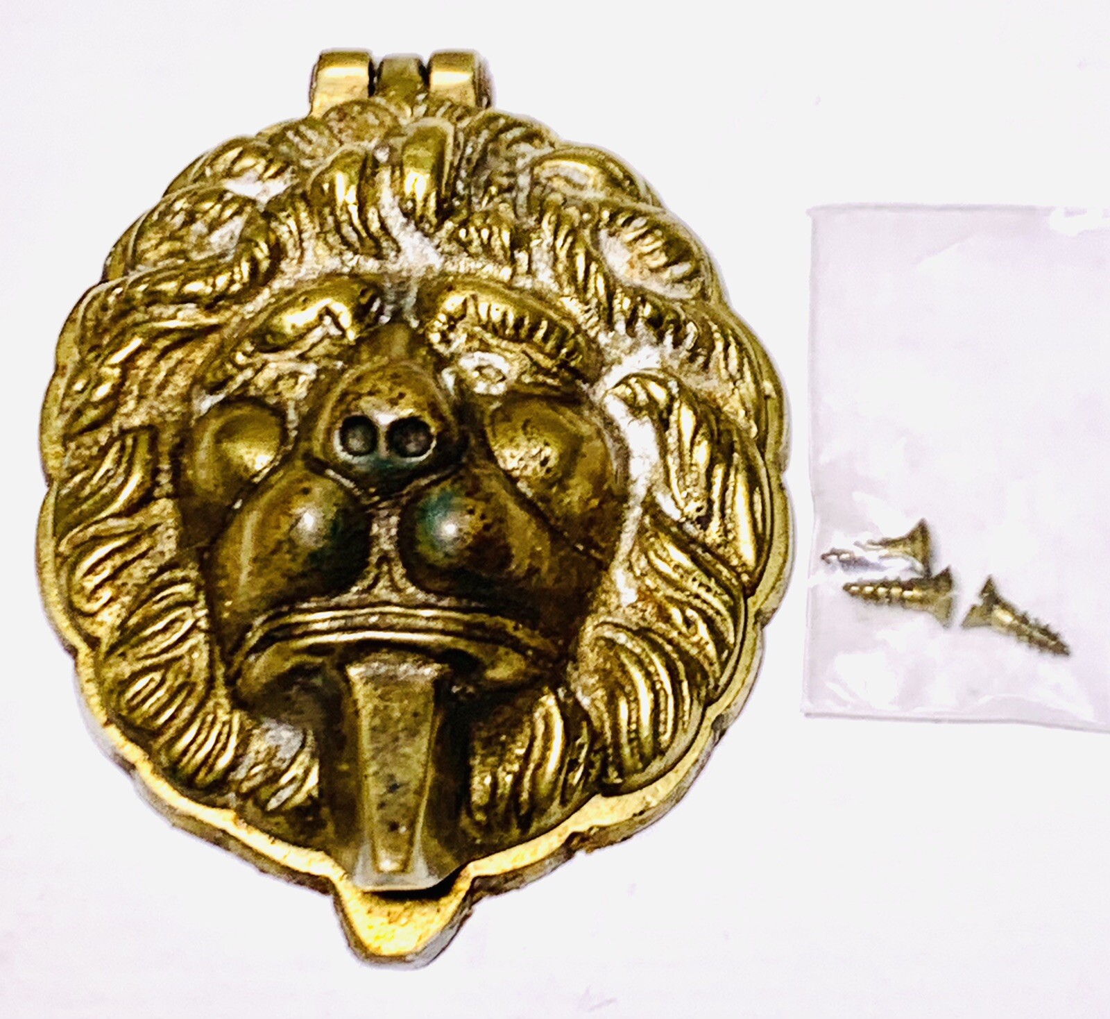 Vintage Brass Lion Door Knocker 3-3/8”x2-5/8”x1-3/8” With Original Brass Screws
