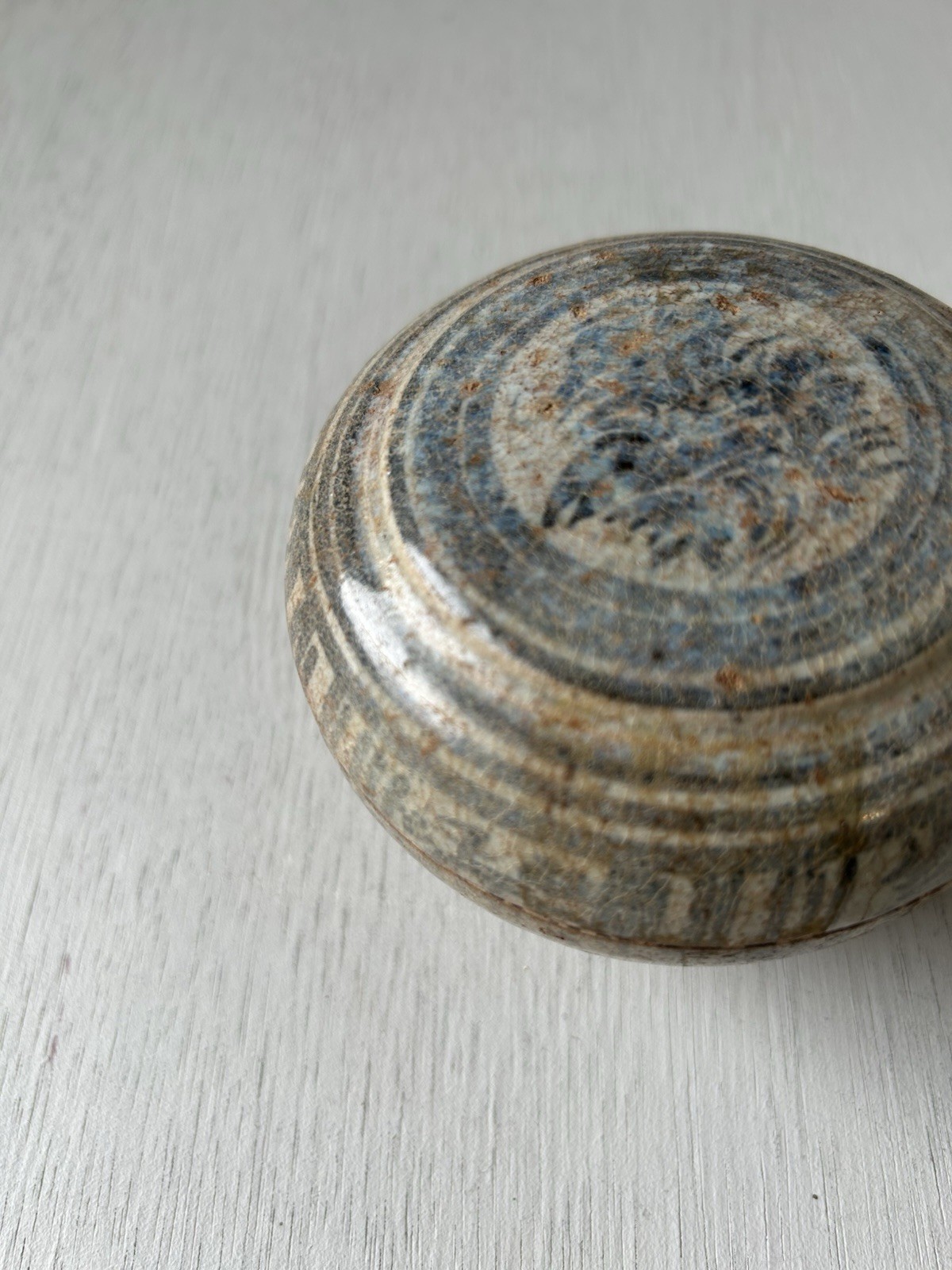 Antique Sawankhalok Thai Pottery Covered Box 14-16th C Sunkoroku Kogo T036
