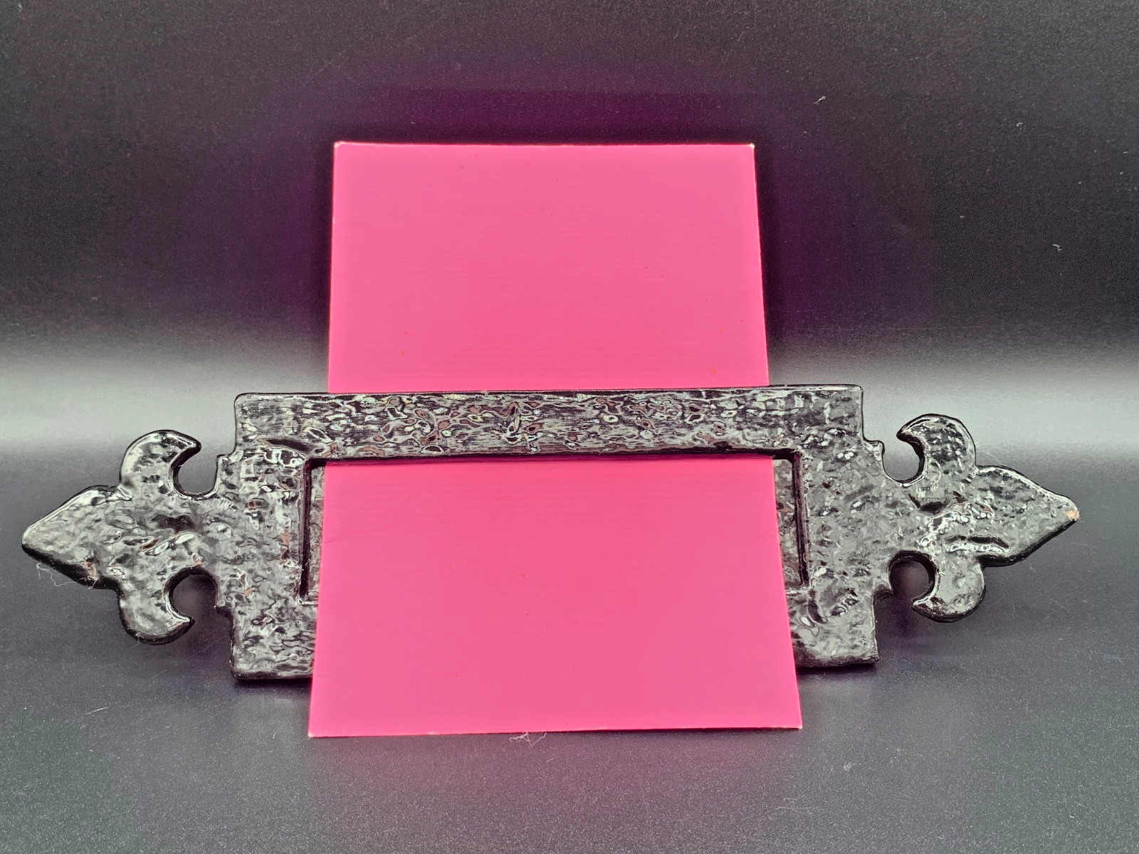 Vintage Cast Iron Box Front Door Letter Plate Fleur de Lys Design Sprung Flap