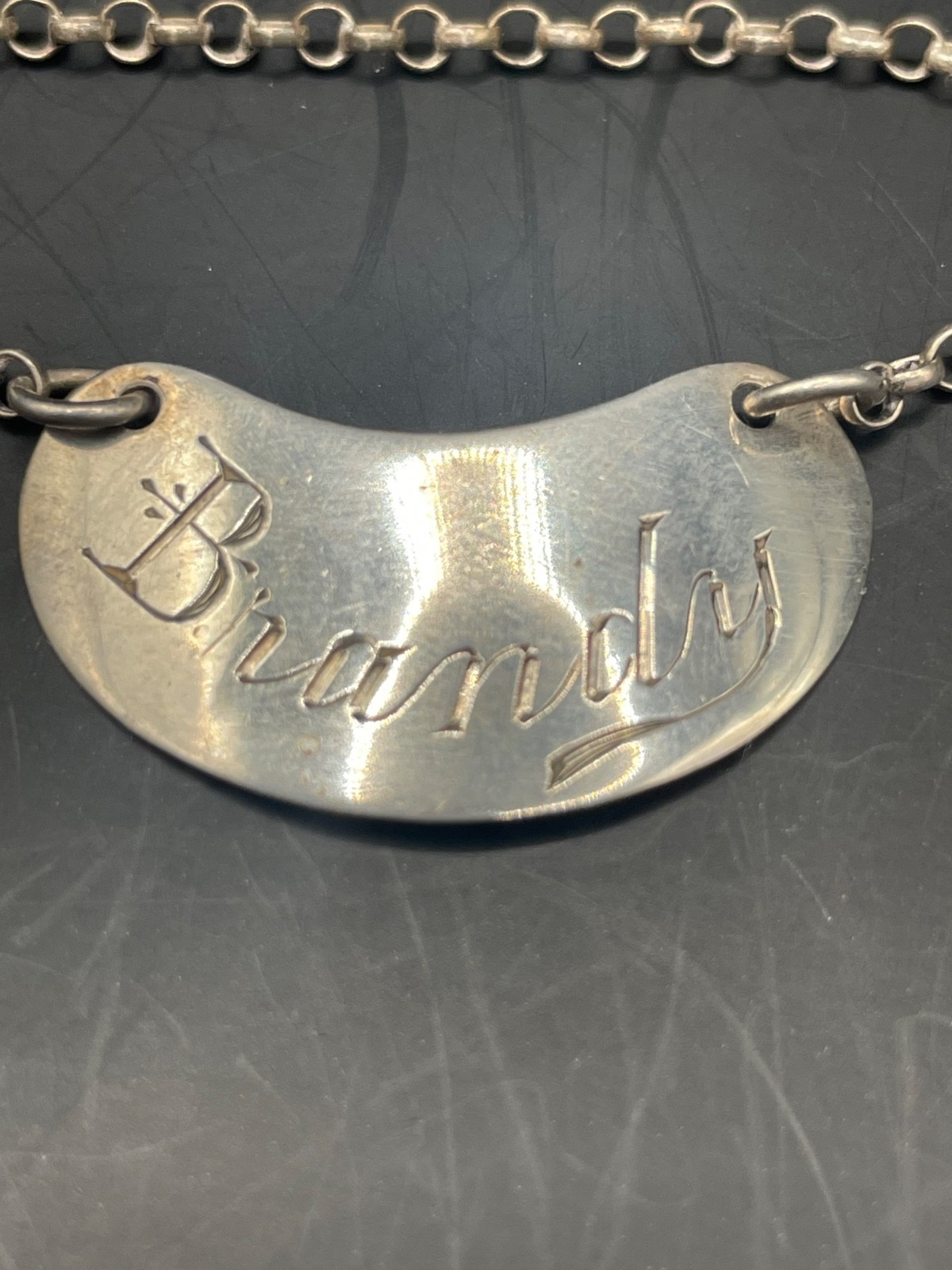 Brandy noggin decanter label solid silver antique. London 1904