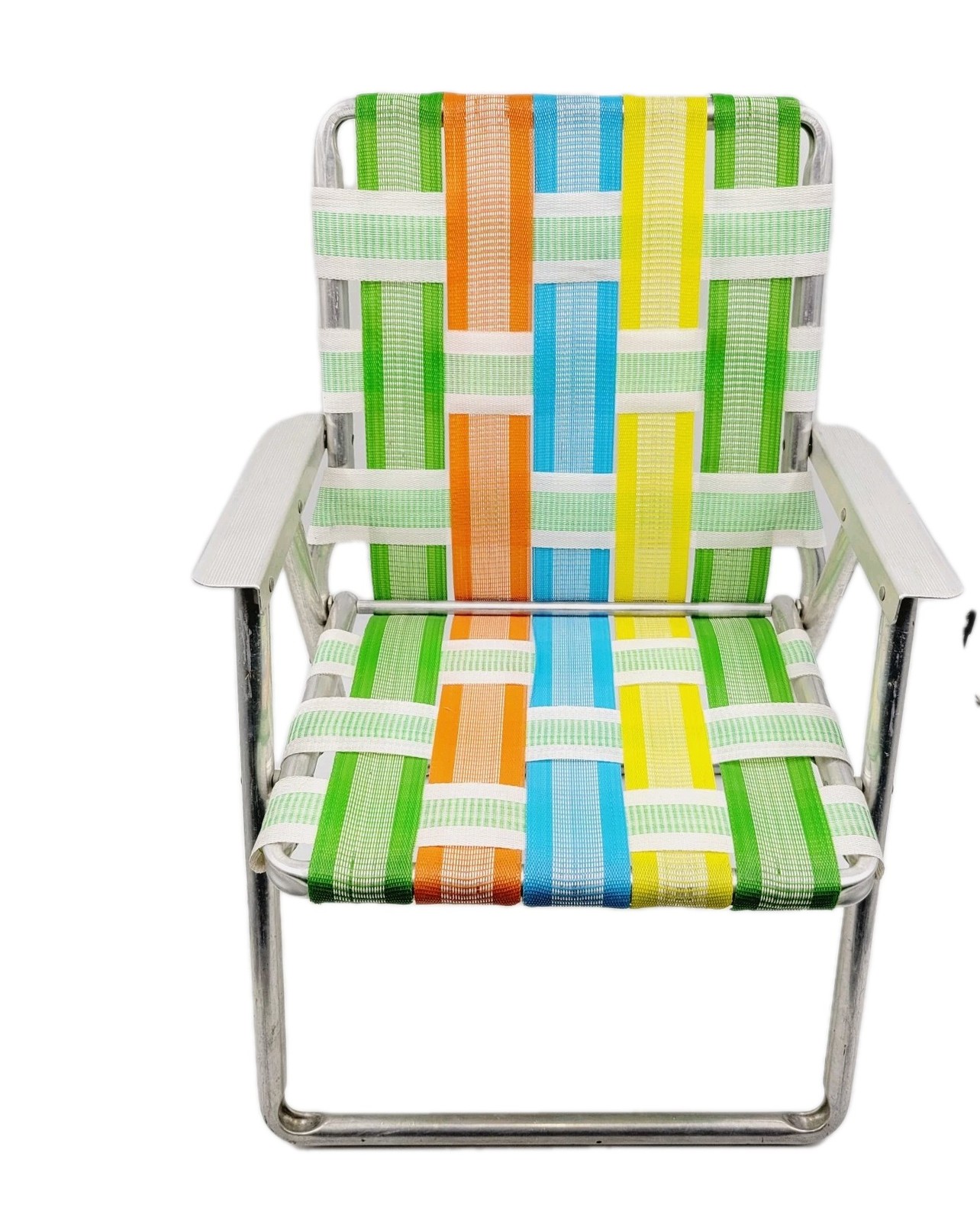 Vintage 1970/80’s Rainbow Webbed & Woven Kids/Child Aluminum Folding Lawn Chair
