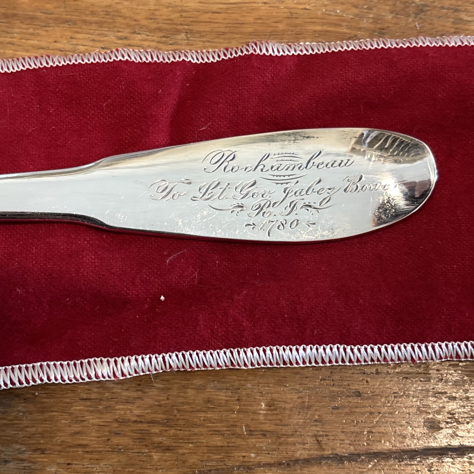 GORHAM Silverplate Serving Spoon 12.25″ ROCHAMBEAU Lt Gov JABEZ BOWEN 1780