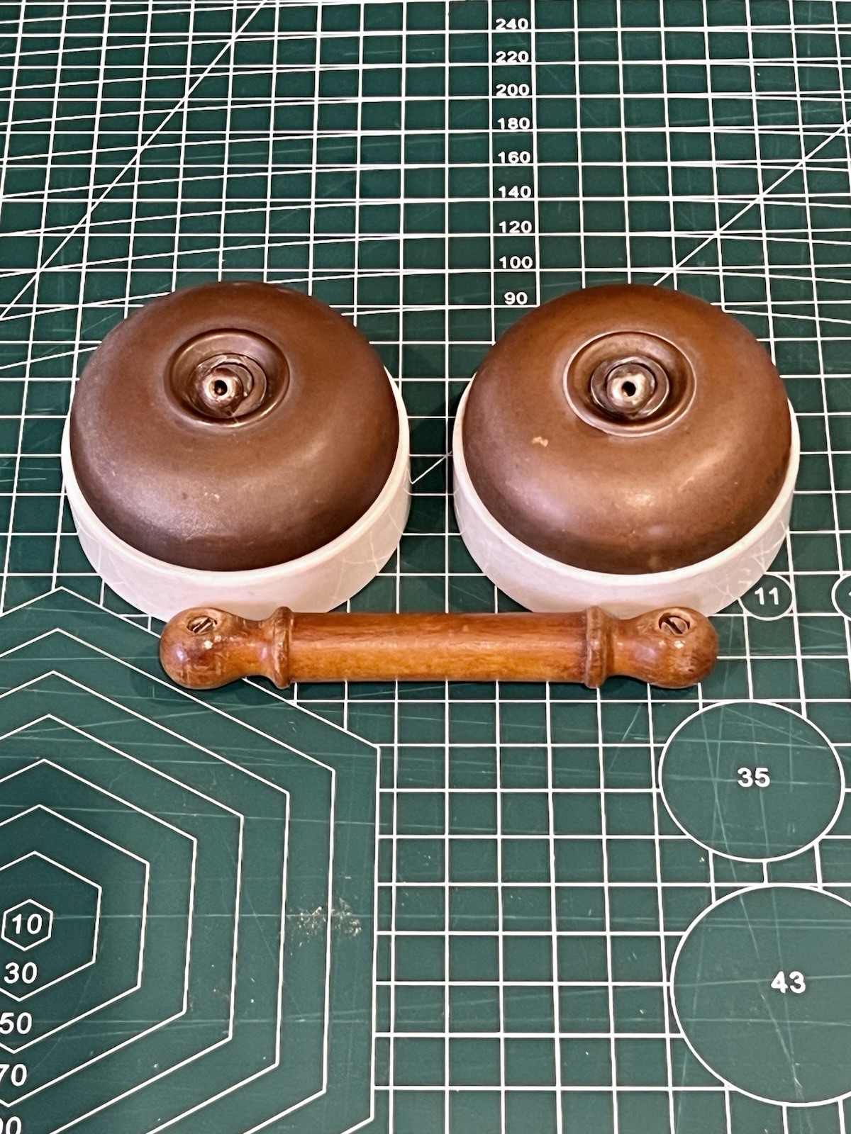 Antique Toggle Switch Brass and Porcelain Double Dolly Switch