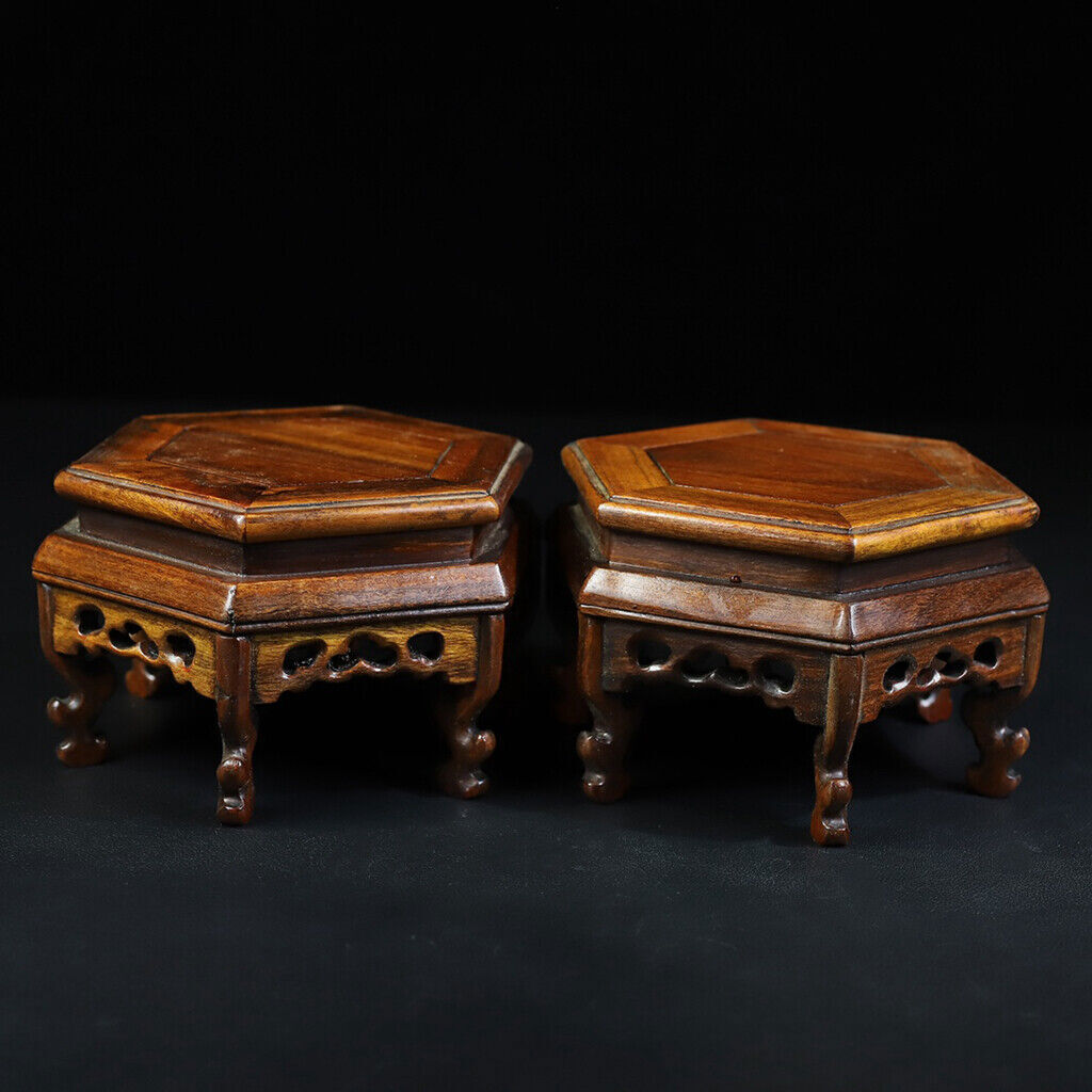 A Pair Chinese Natural Rosewoo Handcarved Exquisites Hexagonal Base 16657