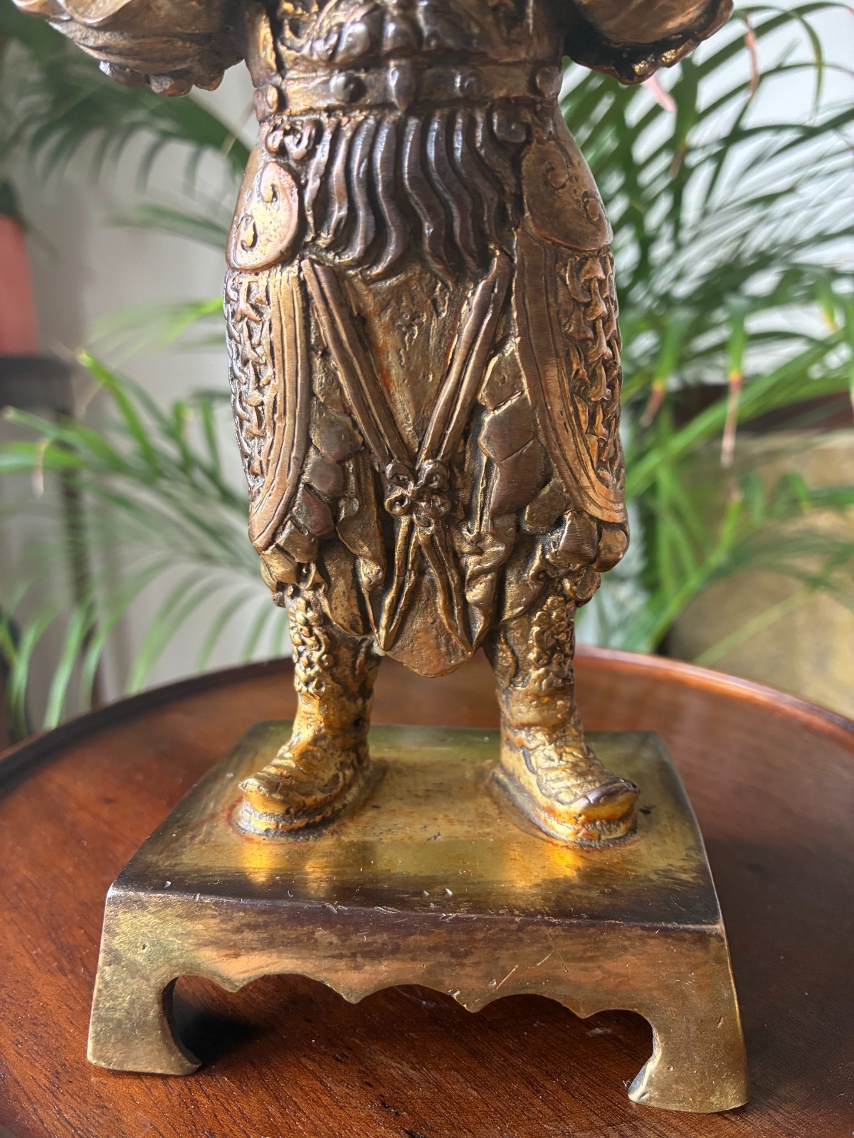 Antique Chinese gilt bronze figure of Buddhist Guardian Weituo Pusa, 23.5cm high