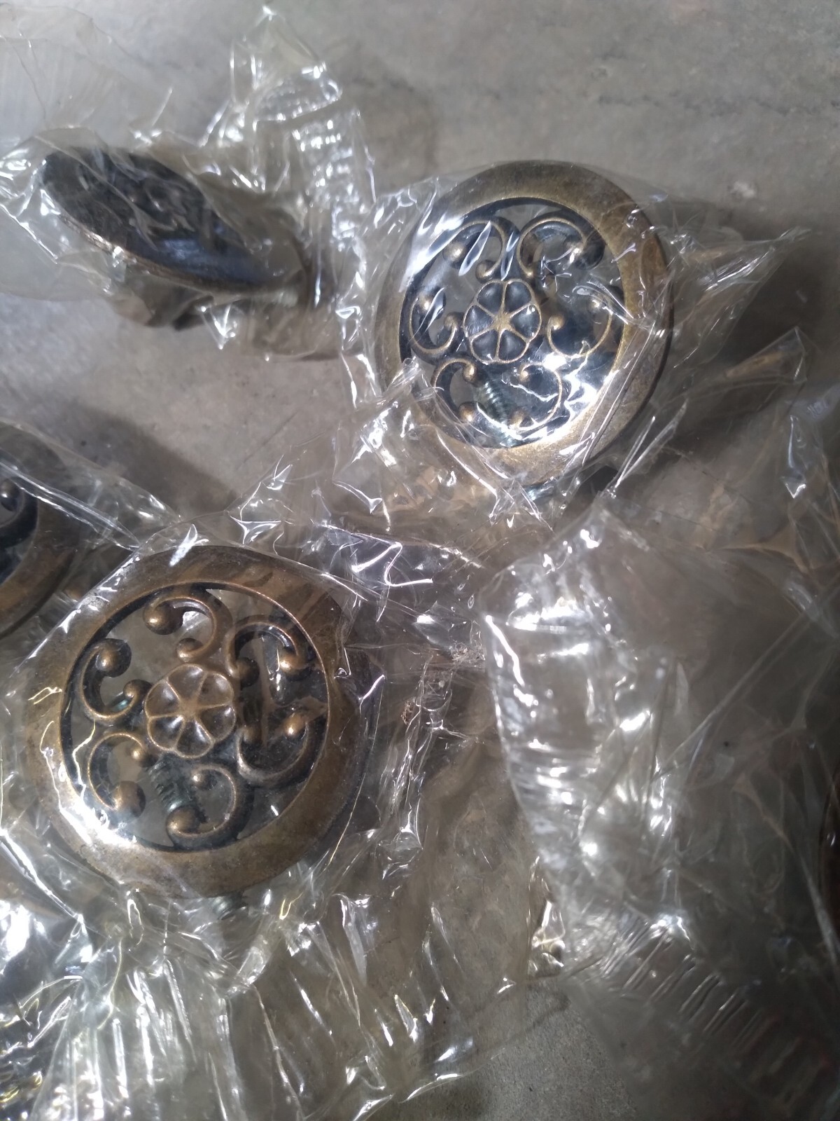 Vintage Cabinet Drawer Pulls 1.5 in LOT of 7 Regina Knob Satin Antique Brass USA