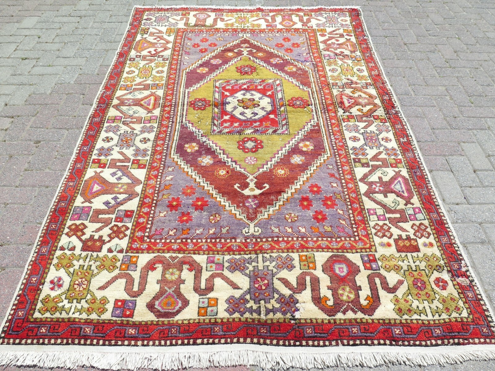Vintage Bergama Rugs, Wool Carpet, Handmade Rug, Modern Rug BohoTeppich 63″X102″