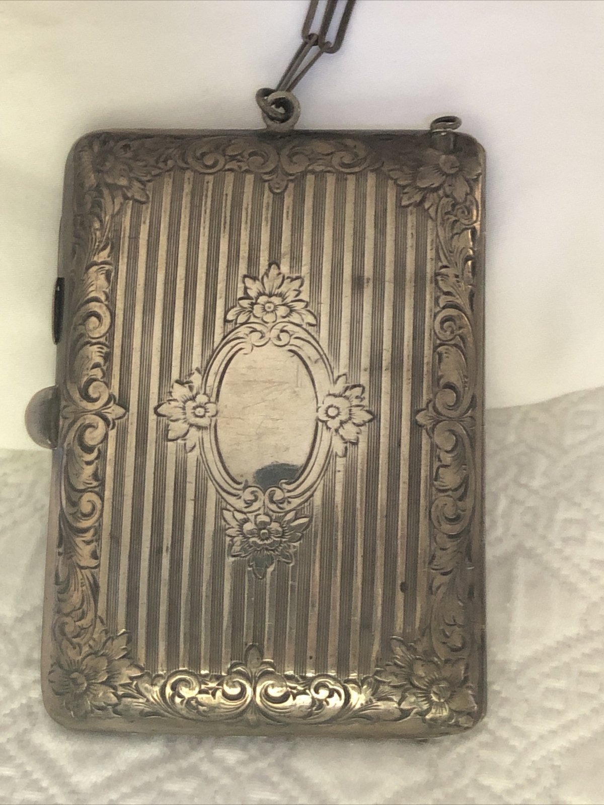 Antique Victorian Sterling Silver Chatelaine Dance Compact Coin Purse Embossed