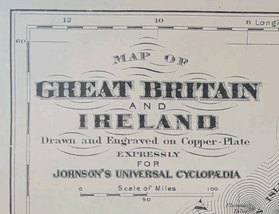 Antique 1885 GREAT BRITAIN IRELAND Map ~ Old Original AJ JOHNSON COPPER PLATE