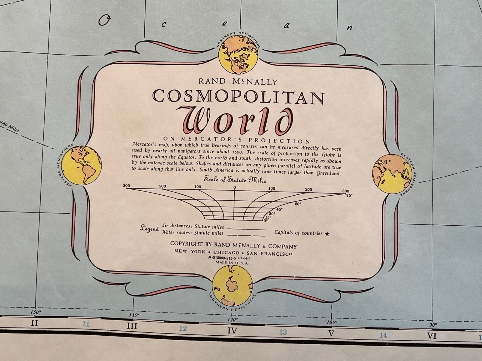 Rand McNally 1976 Cosmopolitan World Map Mercator Projection – Rolled 52 x 34