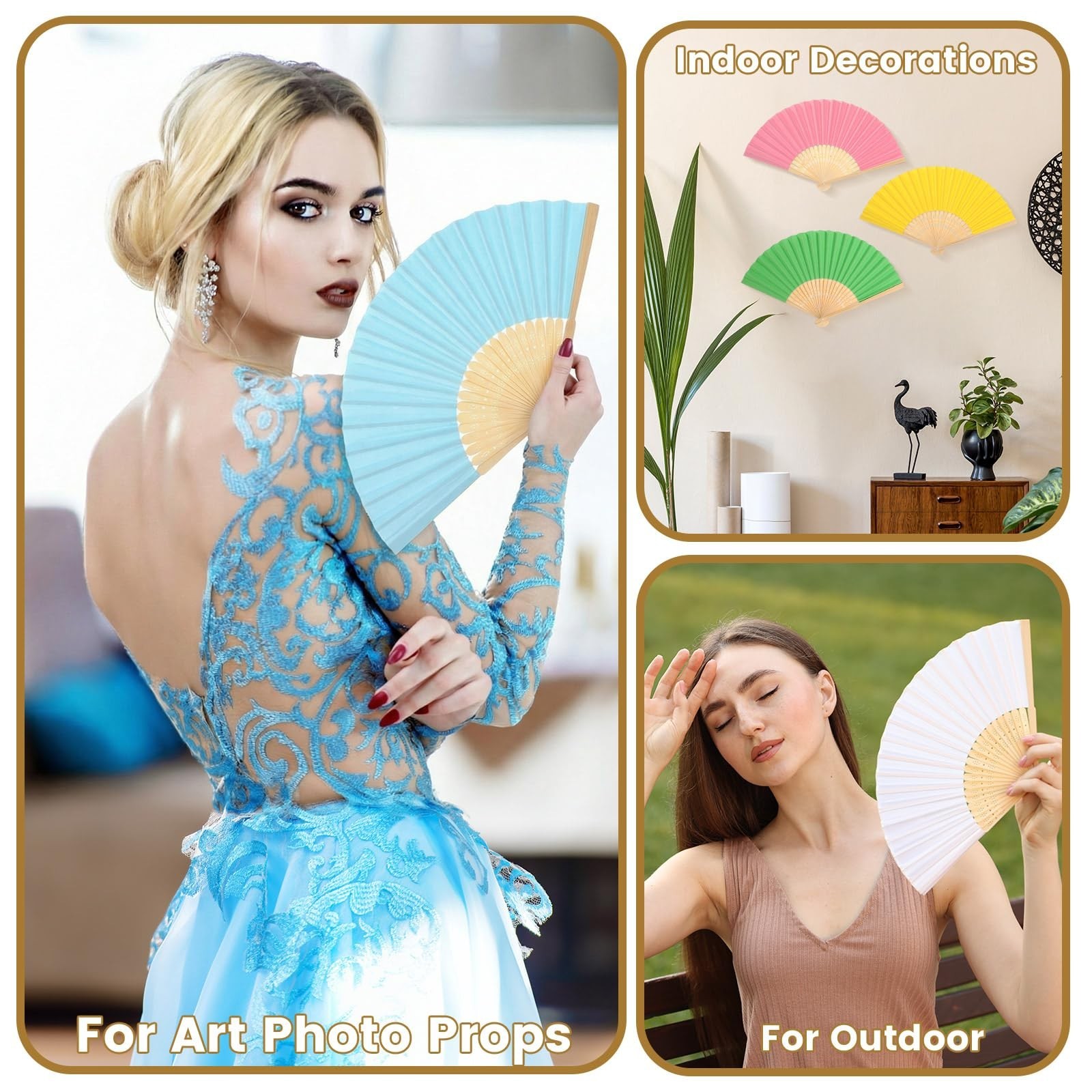 Qunclay 150 Pcs Bright Color Paper Hand Fans Bulk Bamboo Folding Handheld Wed…