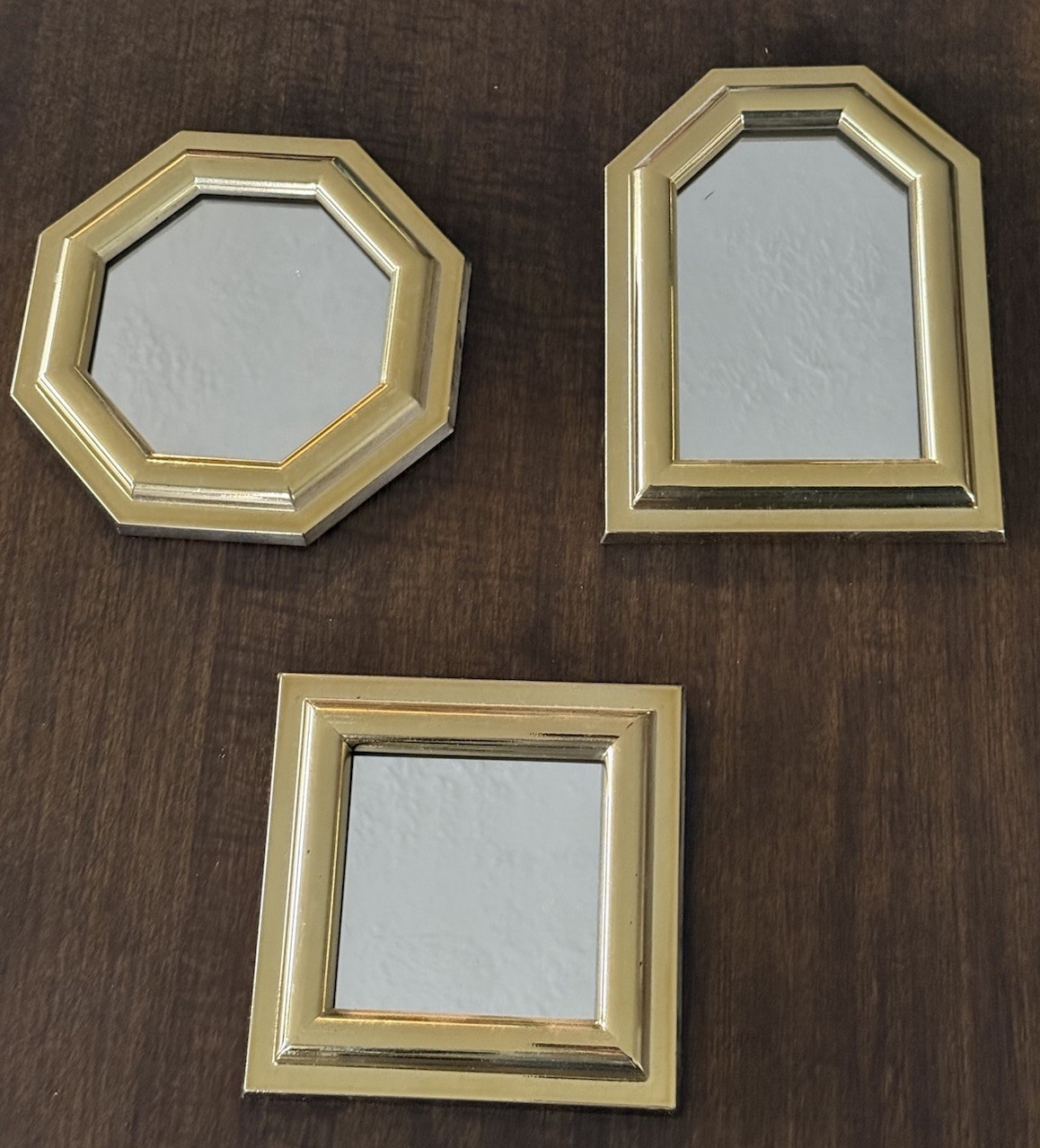VTG MCM Burwood Small Accent Mirrors Set of 3 Gold Frame Wall Hanging Shiny 2808