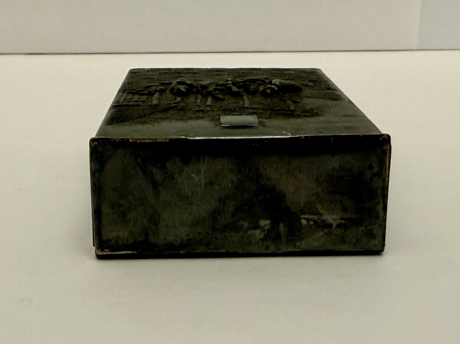 Vintage Hans Jansen Hammered Silverplate Cigarette Case Repose Design Scene D-7.