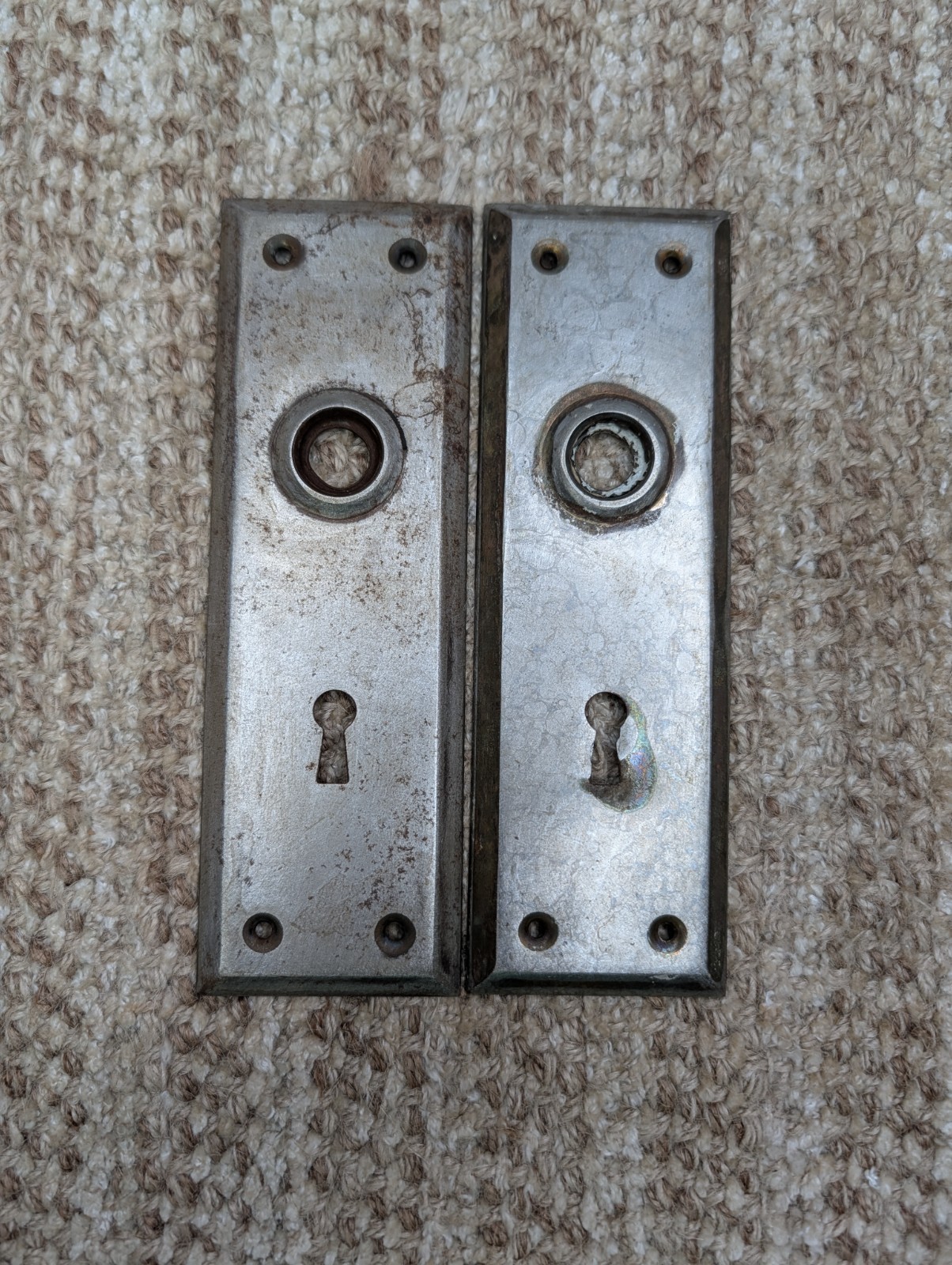 Pair Of 2 1/4″ x 7″ Antique Stamped Steel Door Knob Plates