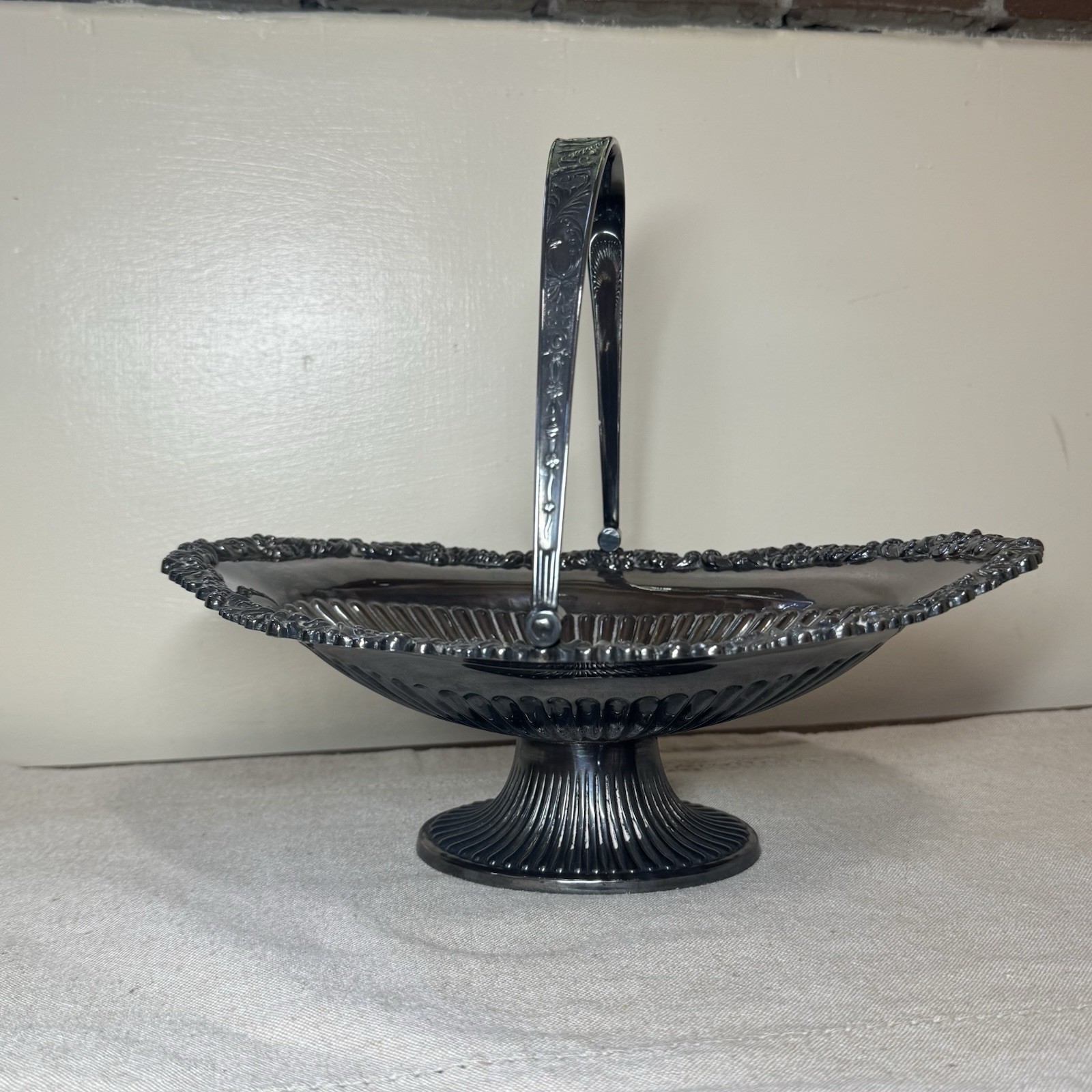Antique EPNS Silver Plated Swing Handle Fruit Basket Bon Bon Bowl Monogram N