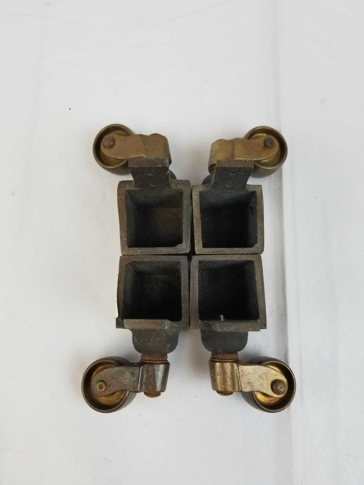 NOS Solid Brass Square Cup Castors set of 4, 7/8″ Wheel