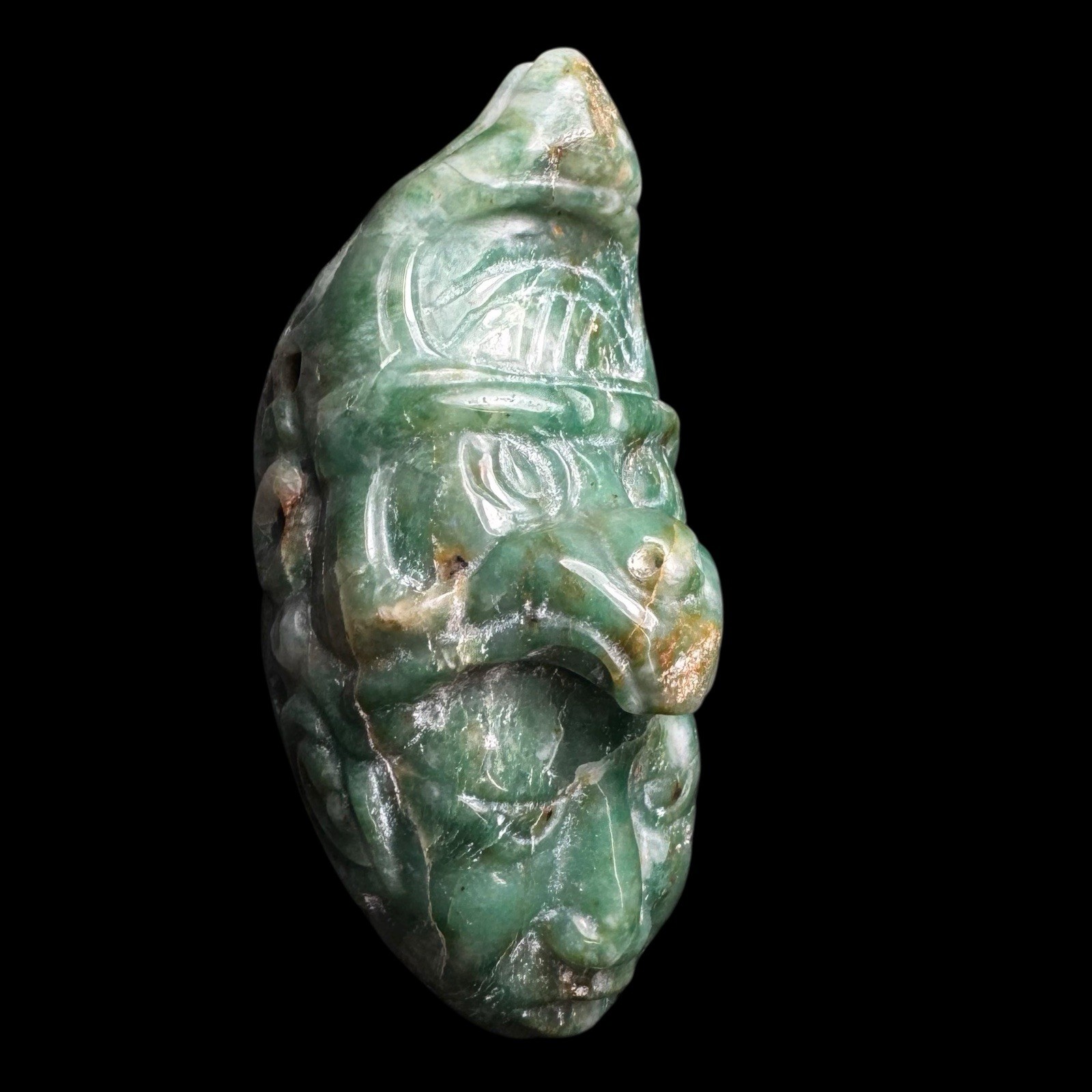 Pre-Columbian Maya Style Green Stone Head Pendant | Modern Reproduction