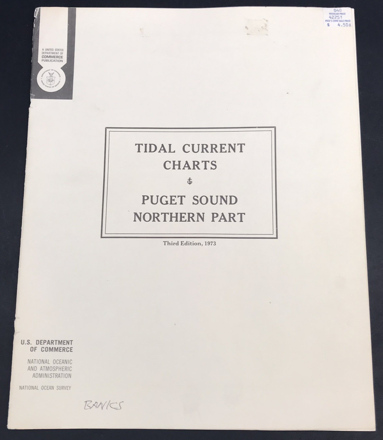 1973 Tidal Current Charts Nautical Puget Sound Northern Part 3rd Edition Map