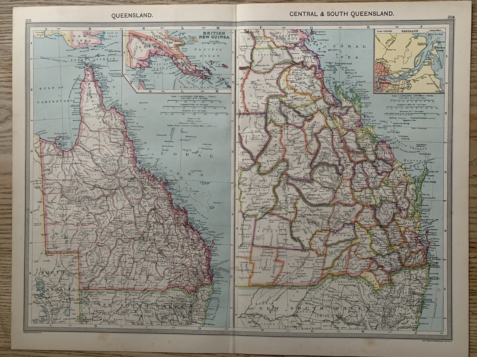 1906 Queensland Original Antique Map by George Philip 115 Years Old