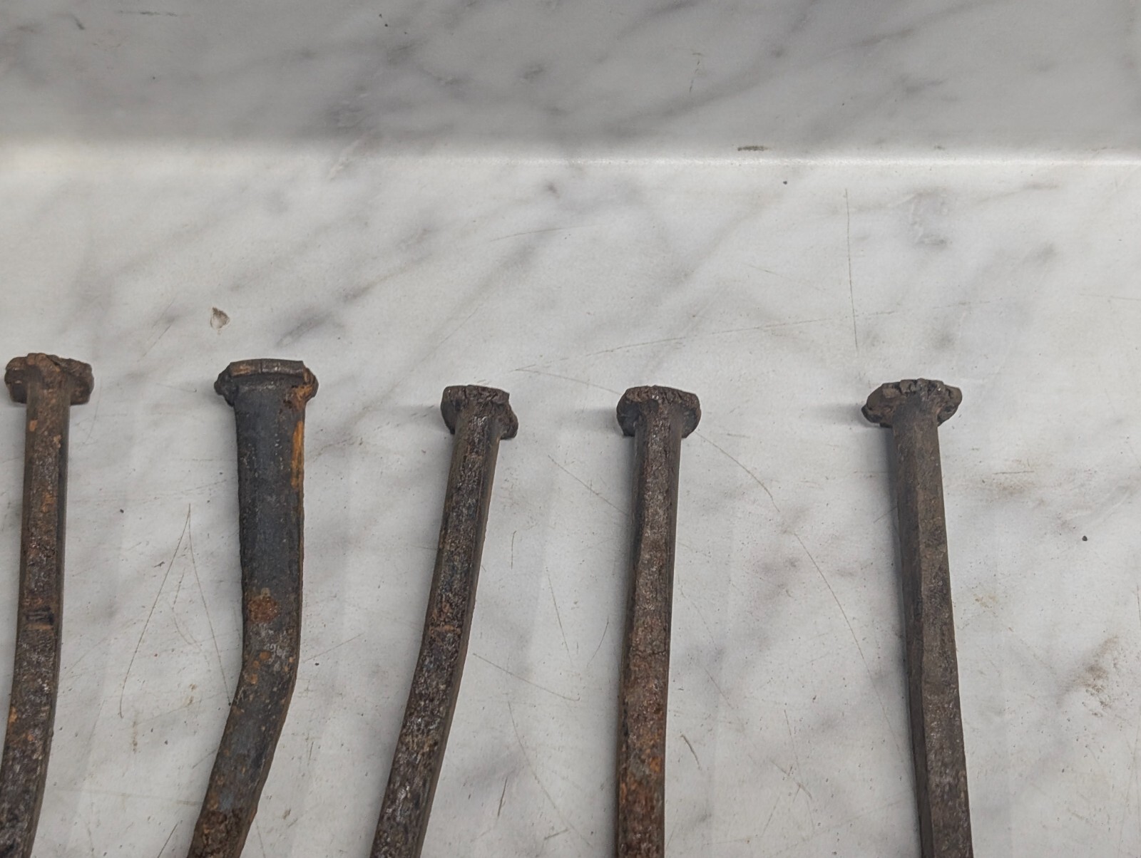 Lot QTY 5 Antique ~6″ long square cut nails Steel Iron Blacksmith DIY Metal Art