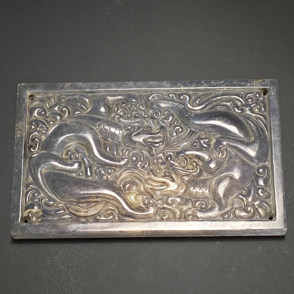 16cm Chinese antique old dynasty double dragon in the sky jade pendant