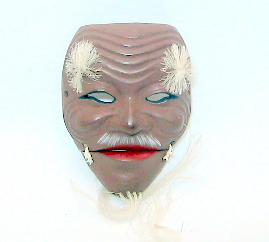 Japanese Vintage Ceramic Noh Okina Mask Hand Painted with box 1940 P