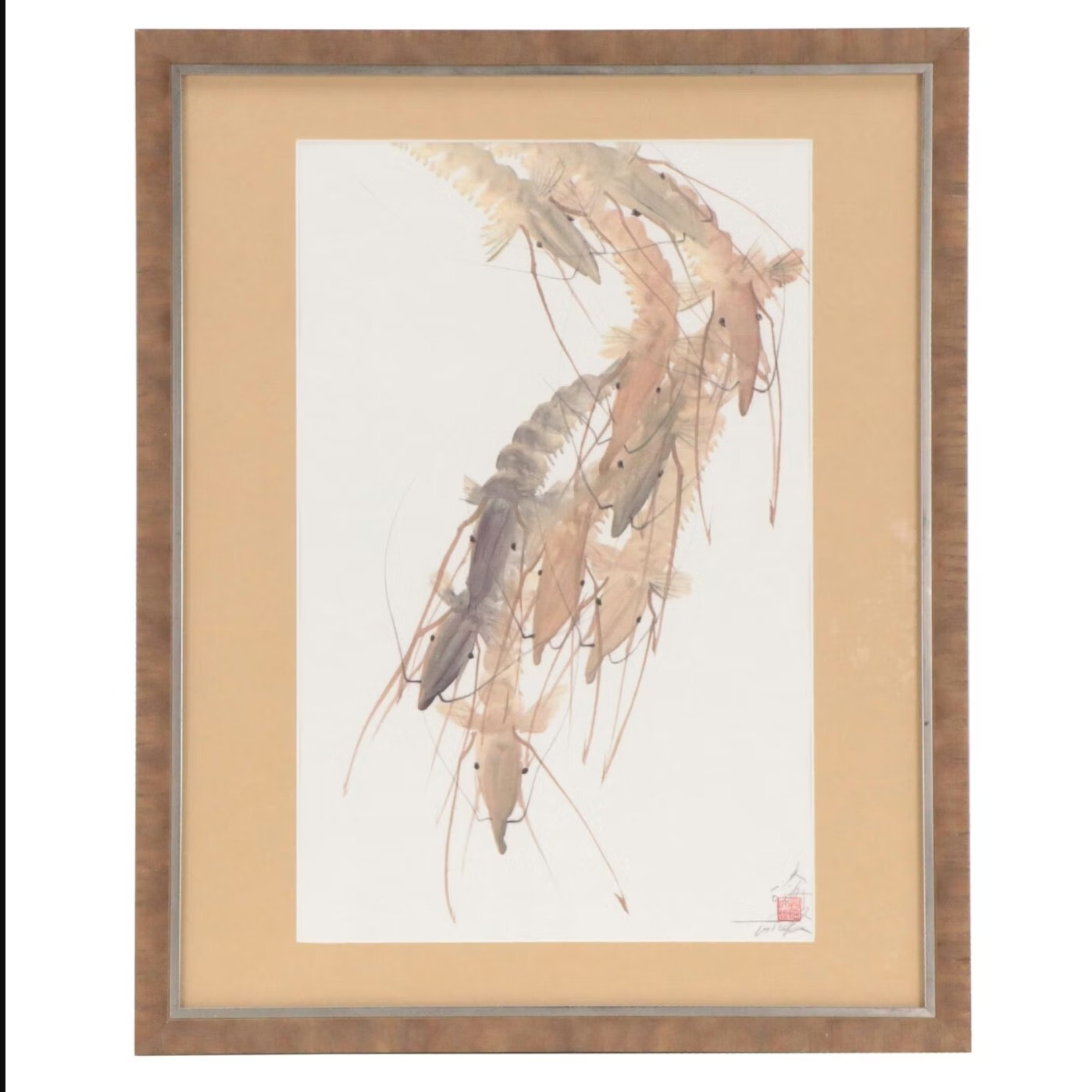 Vintage Giclee after Chinese Ink Illustration of Shrimp