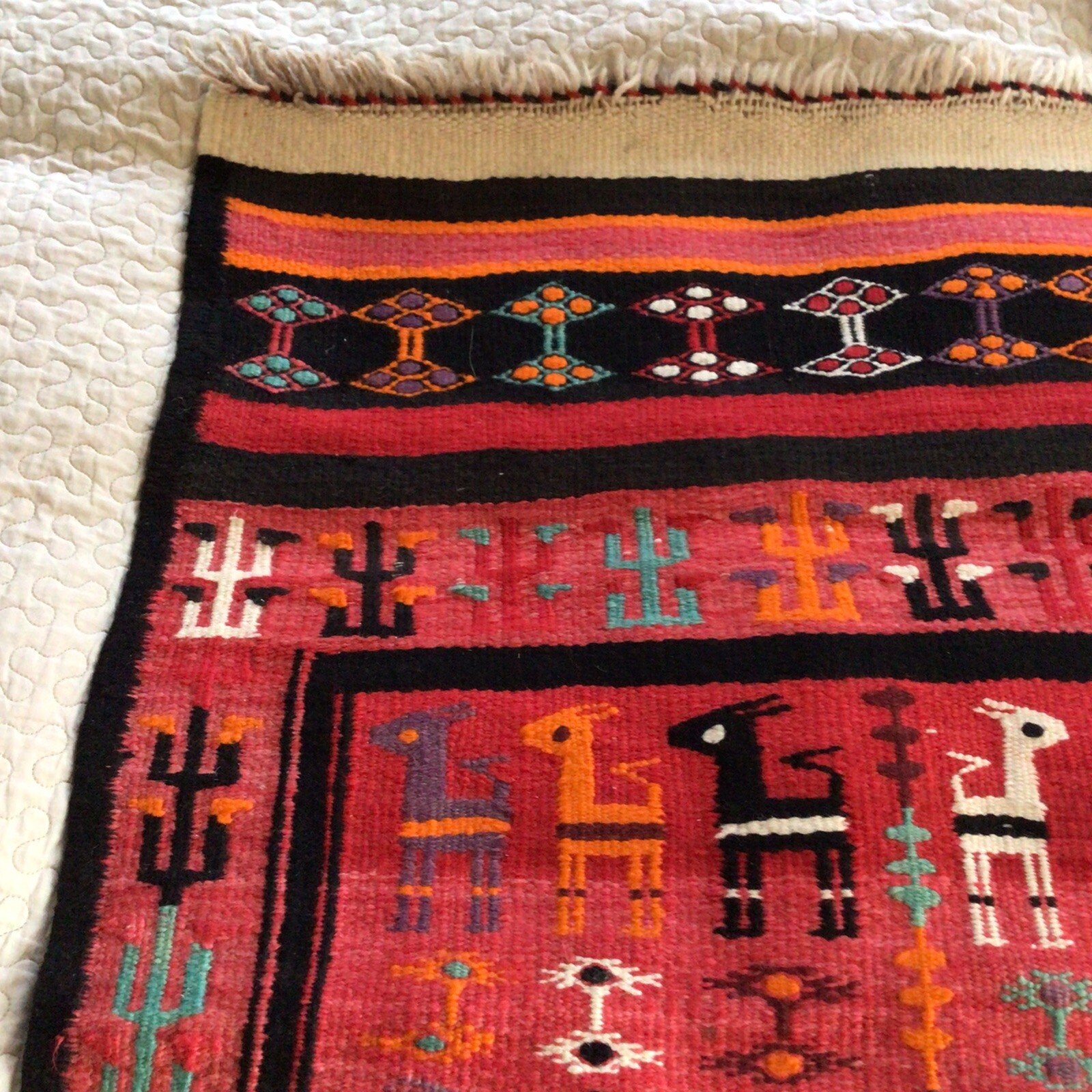 Old Vintage Middle Eastern Possibly Turkish Hand Woven Pictorial Rug 34”x 51”
