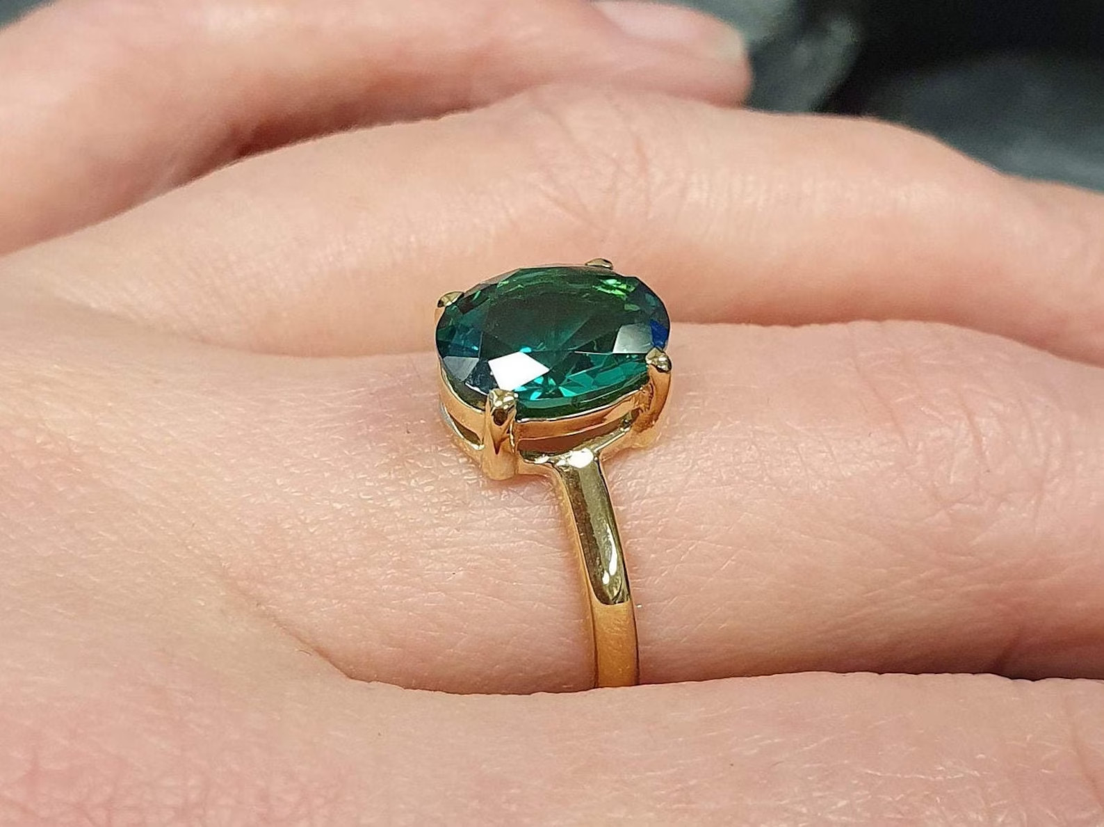 2.50 Ct 0val Cut Natural Emerald And Diamond Ring 14K Yellow Gold Size 8