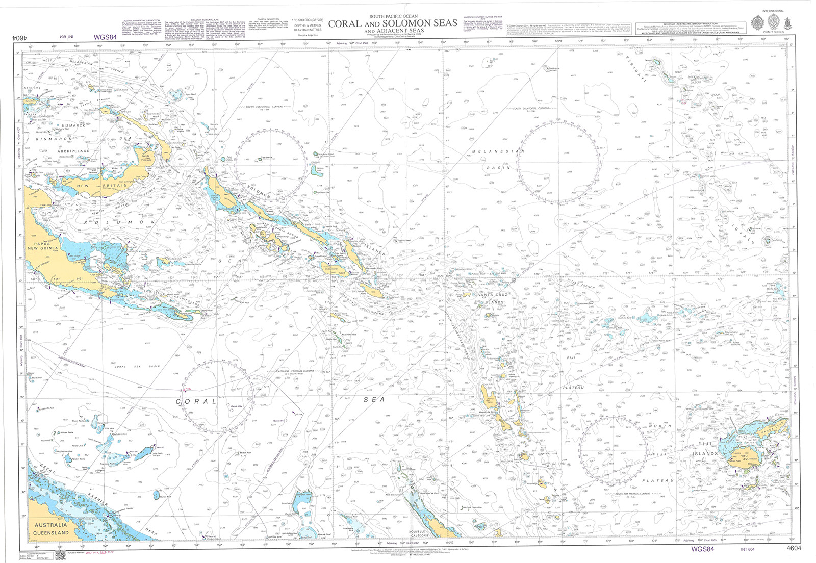 4604 Coral Solomon Seas Adjacent Seas South Pacific Ocean Chart Marine Admiralty