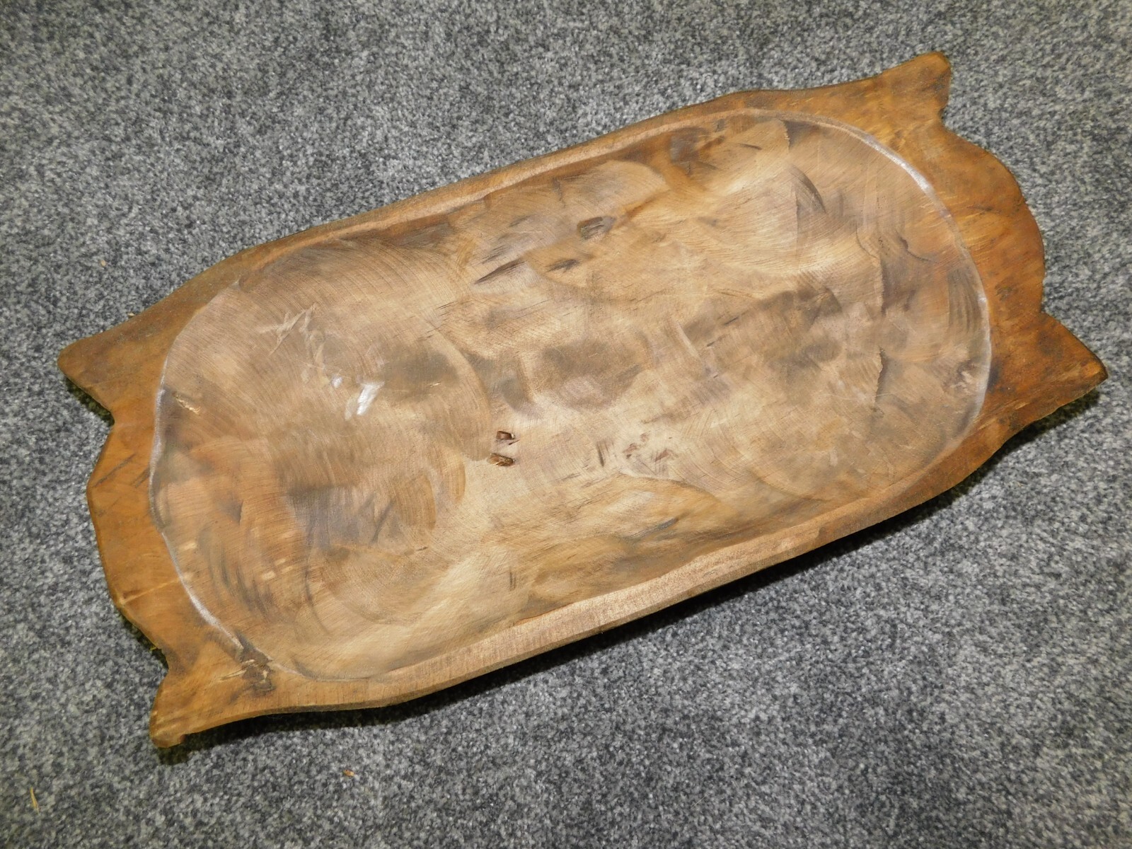 Carved Wooden Dough Bowl Primitive Wood Trencher Tray Rustic Home Decor 19 1/2″