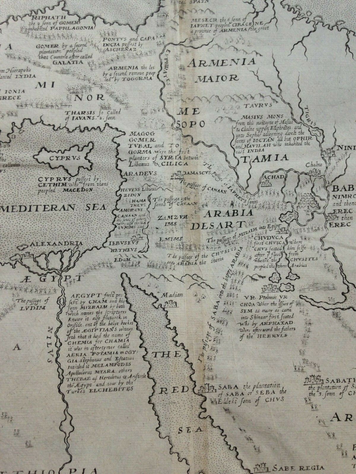 MIDDLE EAST ARABIA 1614 William HOLE LARGE UNUSUAL ANTIQUE MAP 17TH CENTURY