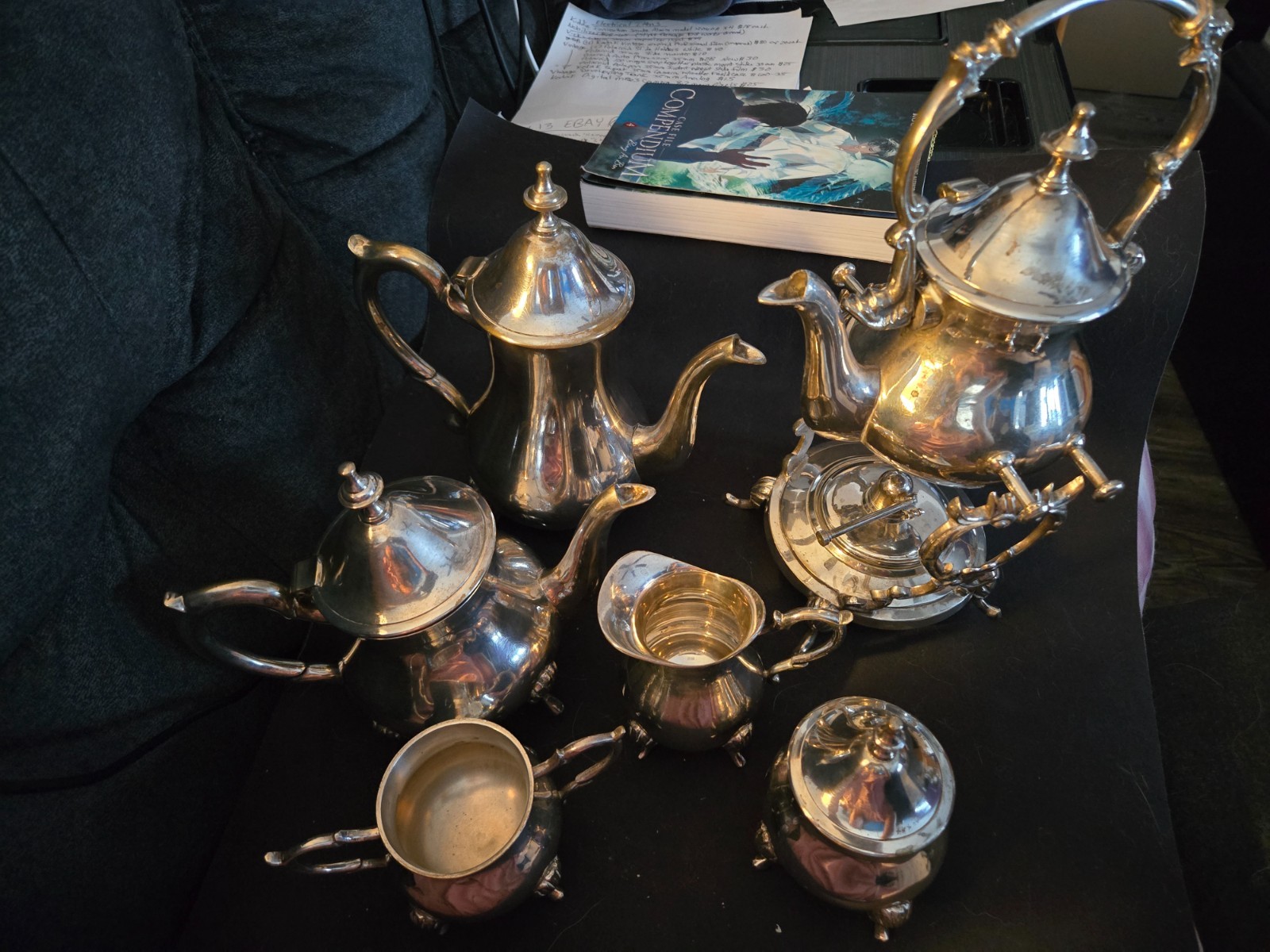 Silver Plated 7 Piece Coffee & Tea Pot sets with Burner made in India Vintage