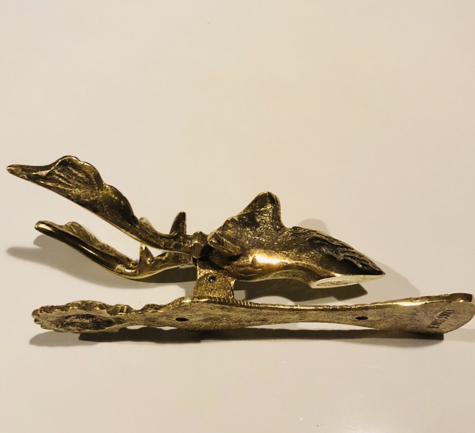 ANTIQUE ENGLISH SOLID BRASS STAG DEER DOOR KNOCKER EARLY 1900s MADE IN ENGLAND