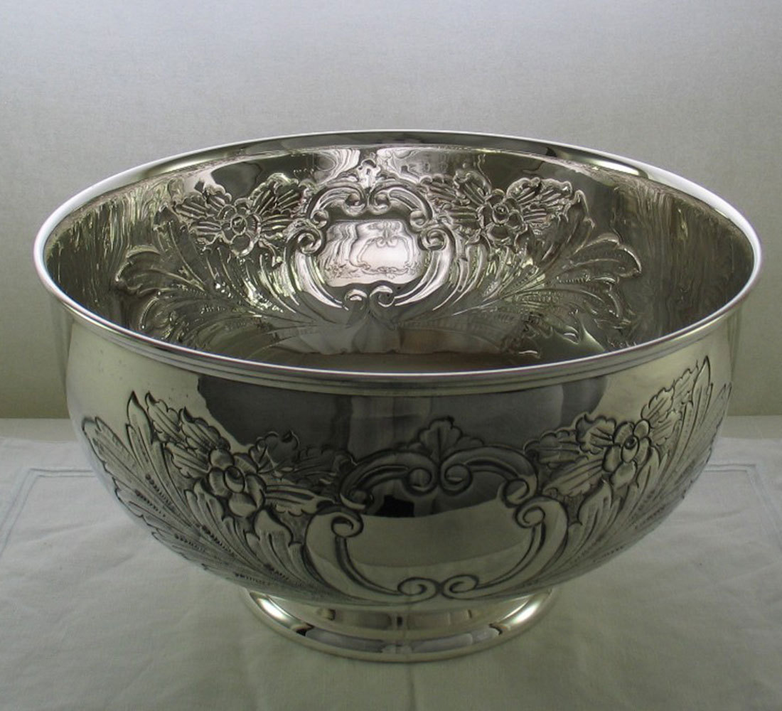 Silver Punch Bowl, Beautifully Hand Chased