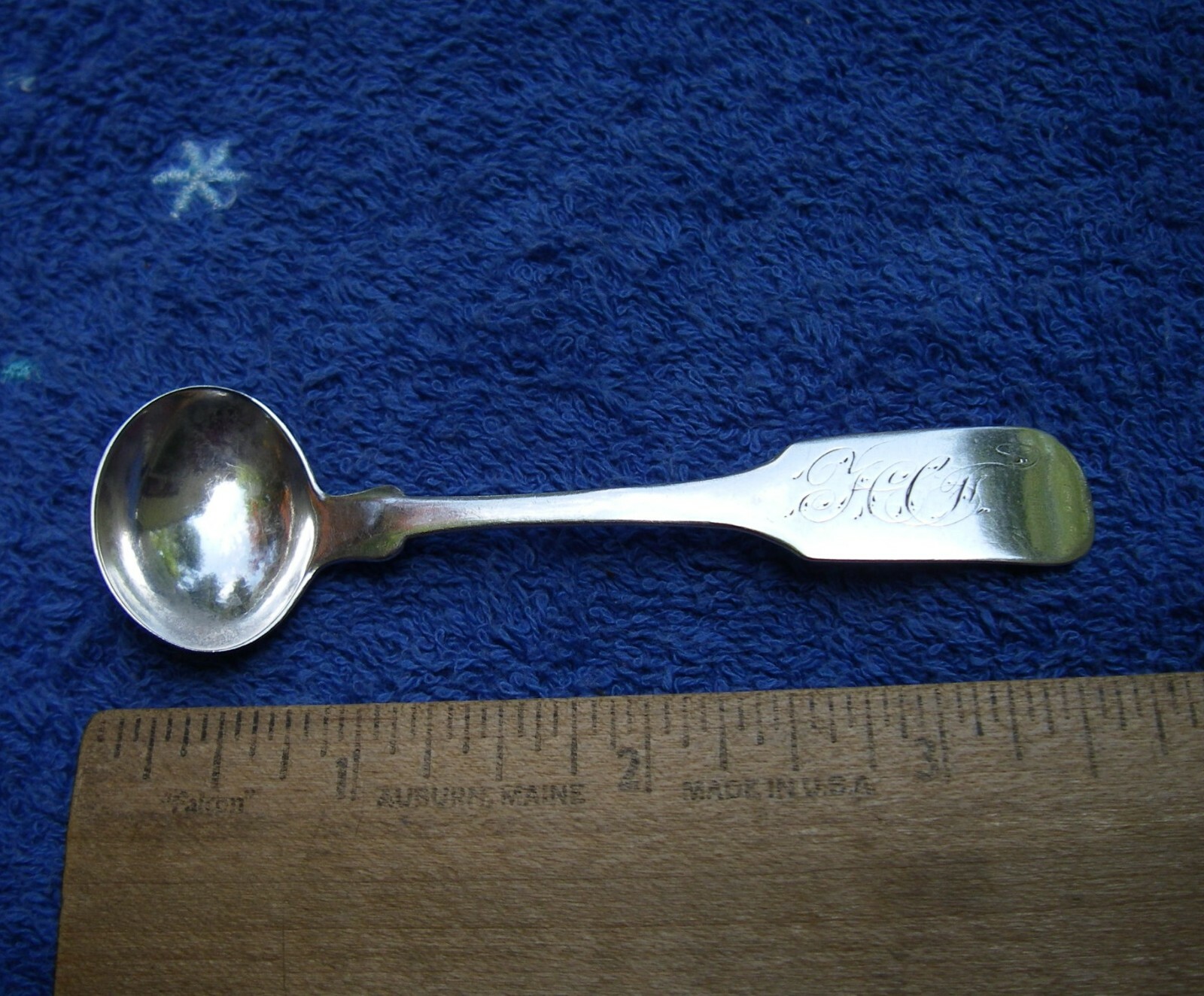 Good NEW YORK Coin Silver SALT SPOON-[Anchor][Bust][Star] Trademark-NR