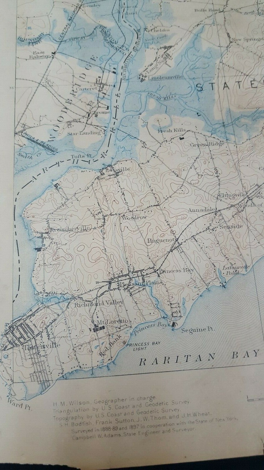 1888 U.S. Geological Survey Topography Map New York New Jersey Staten Island