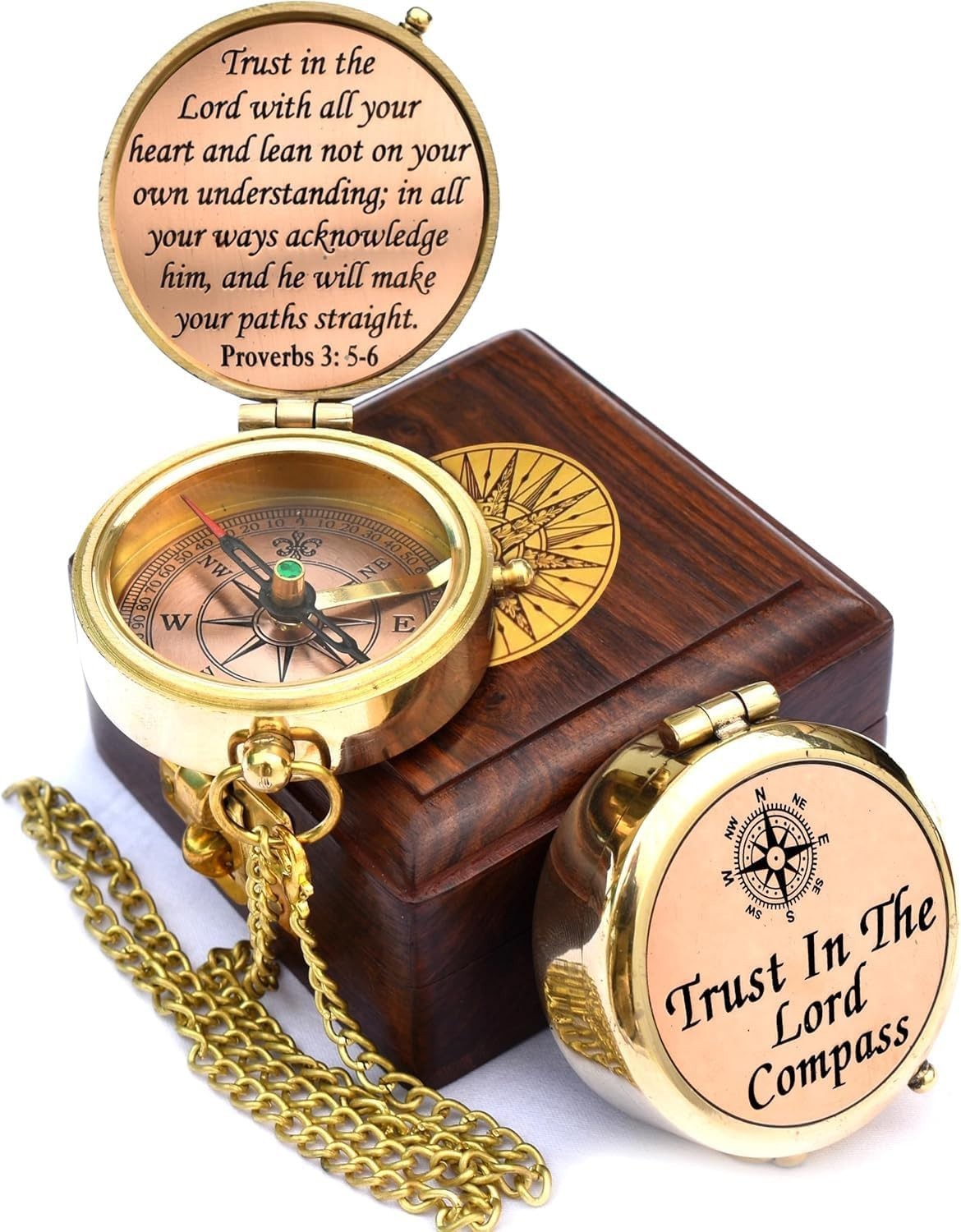 Solid Brass Engraved Compass with Gift Box – Perfect for Baptism & Graduation