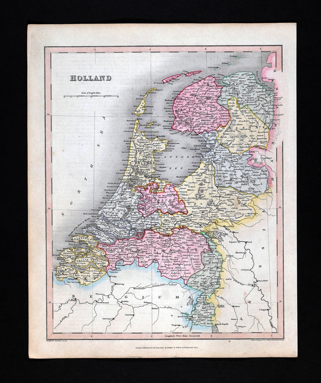 1838 Gilbert Antique Map Holland Netherlands Amsterdam Utrecht Rotterdam Zeeland