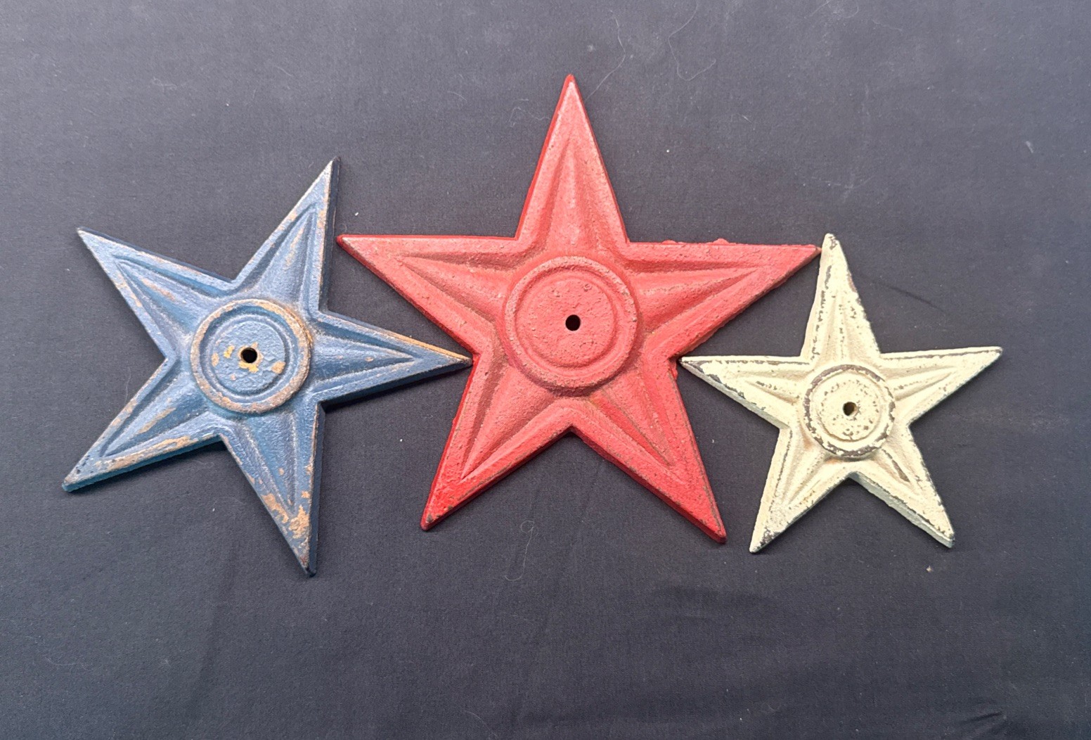 3 piece set Cast Iron Architectural Building Stars – patriotic Red/ White/ Blue