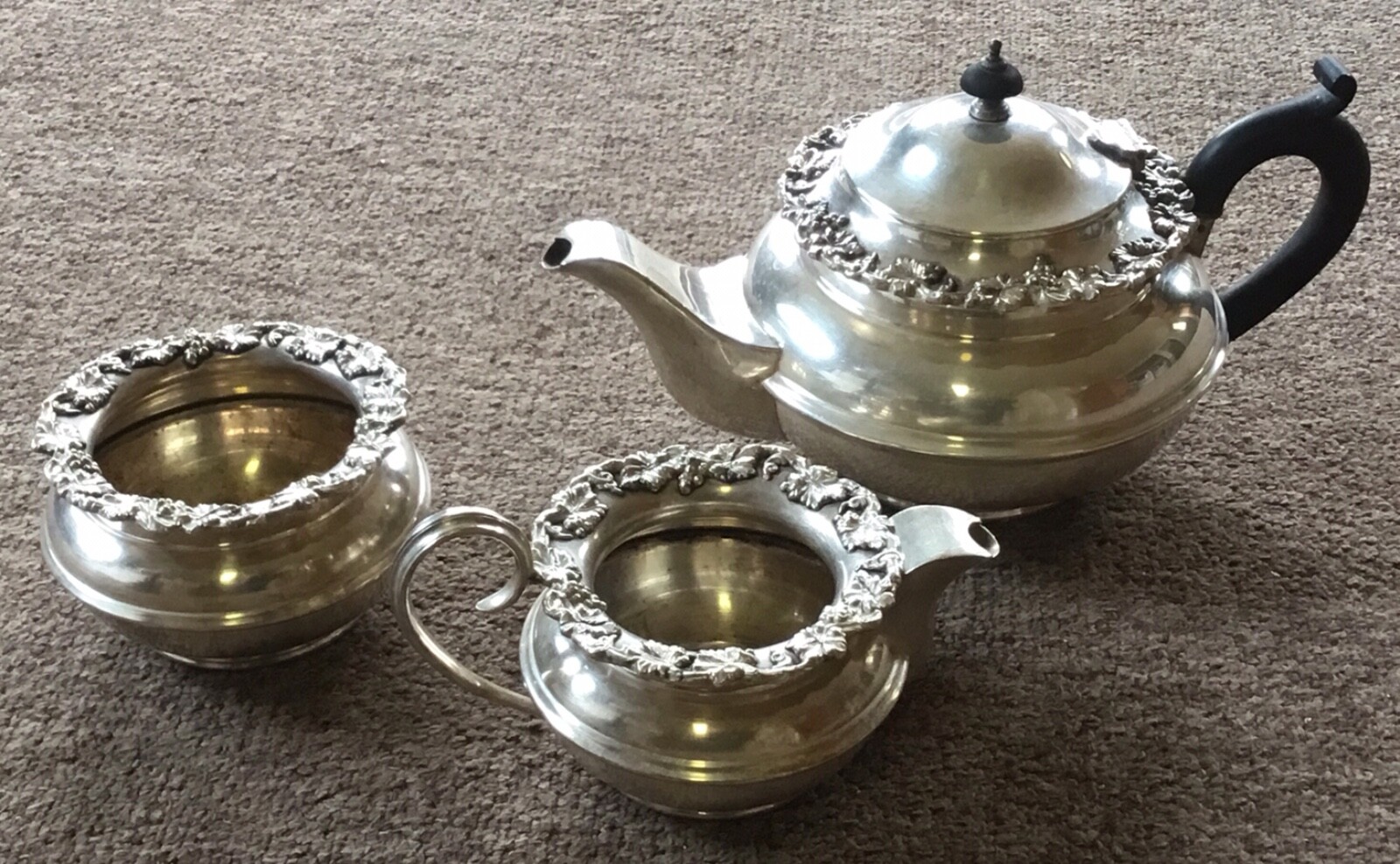 BARKER ELLIS or BARKER BROS. SILVER PLATED 3-PC SET – LATE 1800’s – EARLY 1900’s