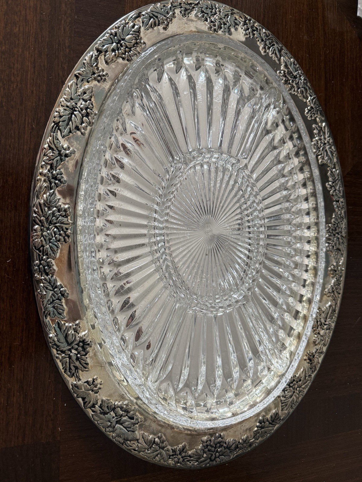 Vintage Godinger silver-plated relish tray with glass liner.