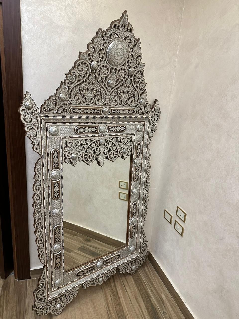 RARE Vintage 83” Syrian Mother of Pearl Inlay Mirror – Handcrafted Masterpiece