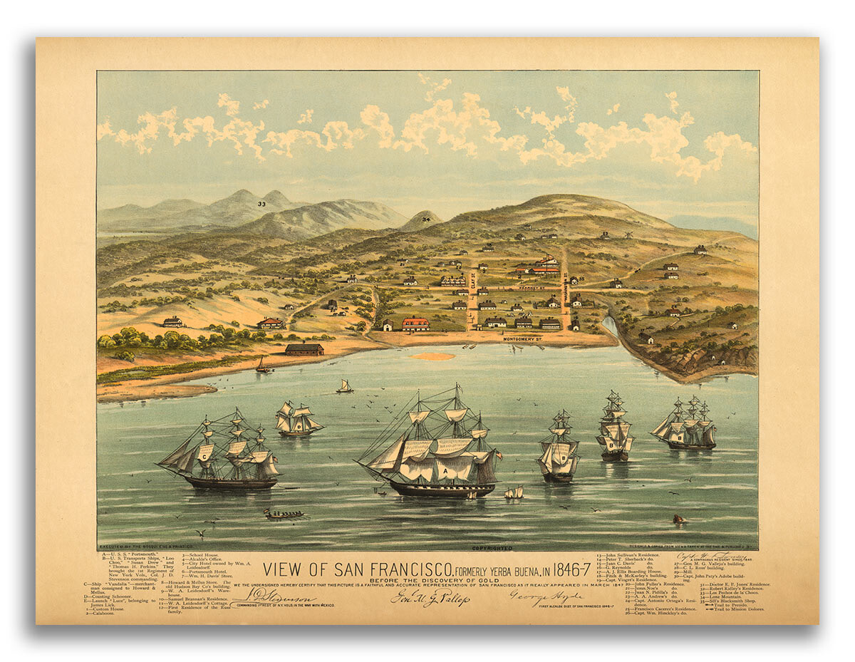 1846 San Francisco California Vintage Old Panoramic City Map – 24×32