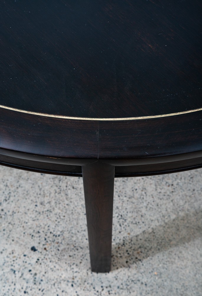 Mid Century Modern Dining Table Card Walnut Round Custom Vintage Brass Gold Mcm