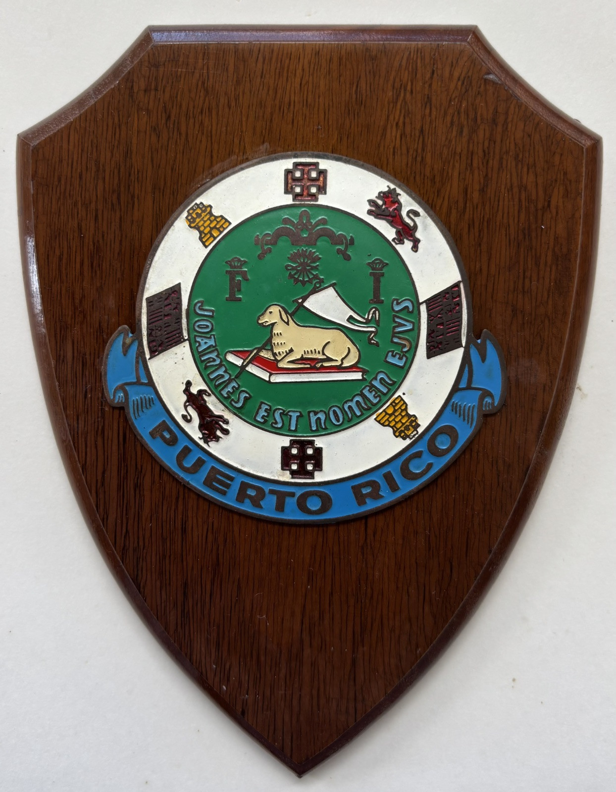 Vintage Wall Hanging Crest Wood Plaque Puerto Rico Seal Enamel 1950s