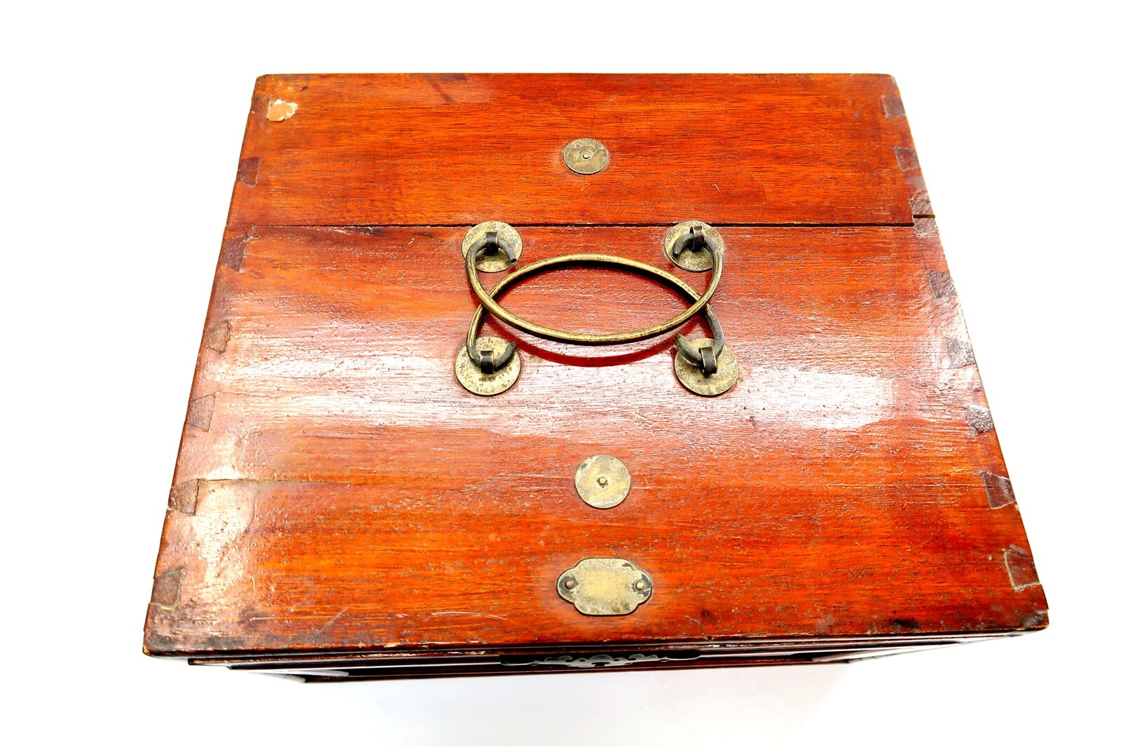 Antique CHINESE TABLE DESK With Skeleton Key Dovetailed Wood 4 Drawers 12″ x 10″