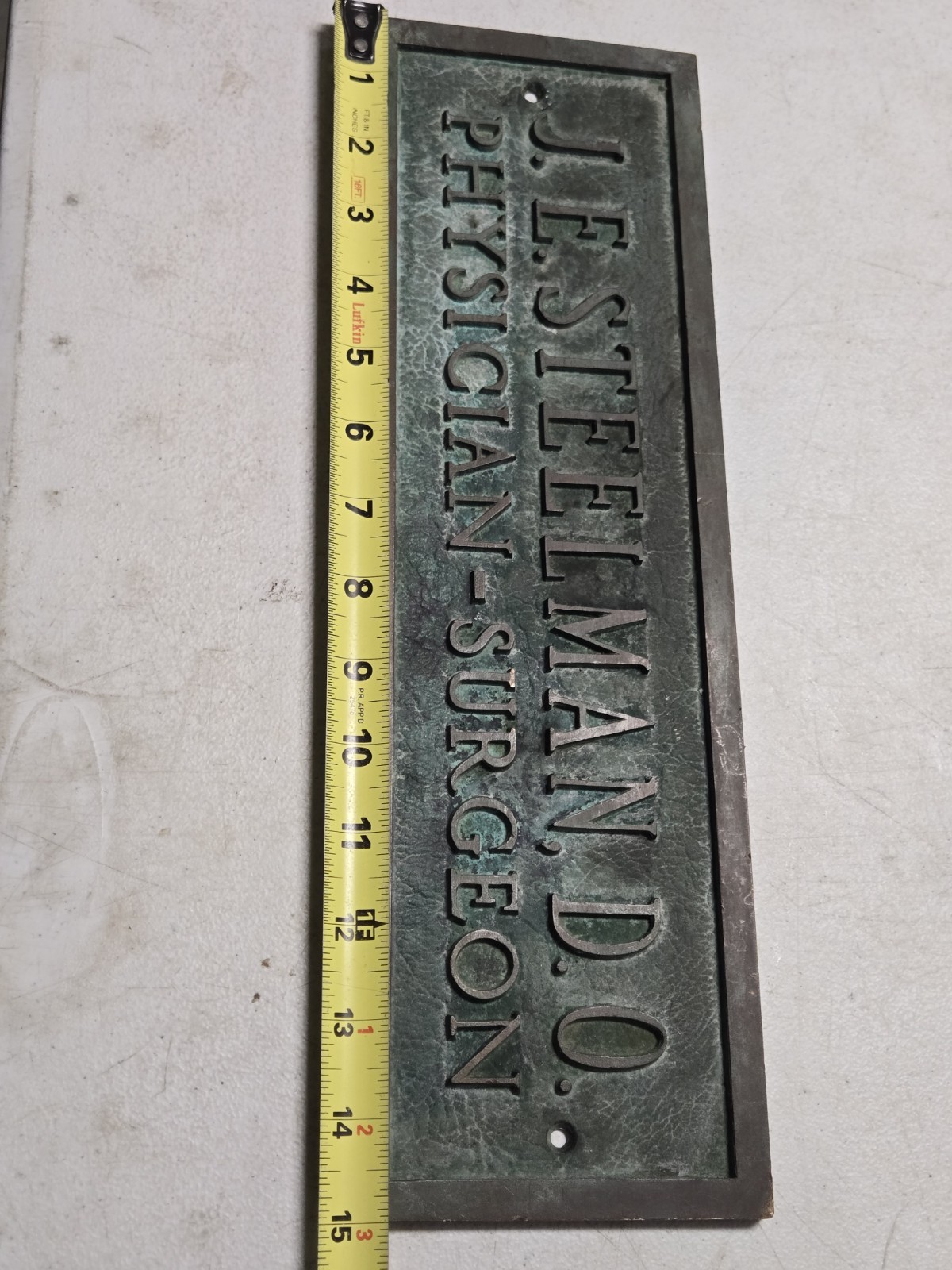 Old Antique Bronze Brass Plaque Dr Steelman Physician Surgeon Advertising Sign