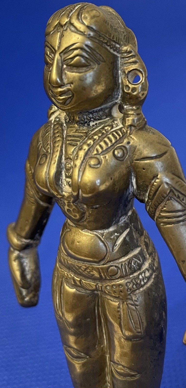 Indian solid brass female statue figurine 10cm – excellent detail – Free Post