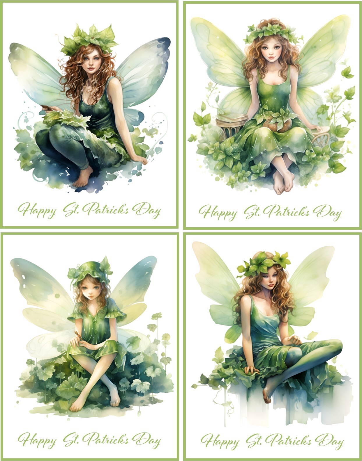 8 ST PATRICK DAY FAIRY FAIRIES WHIMSICAL FANTASY BLANK GLOSSY CARD SET 2